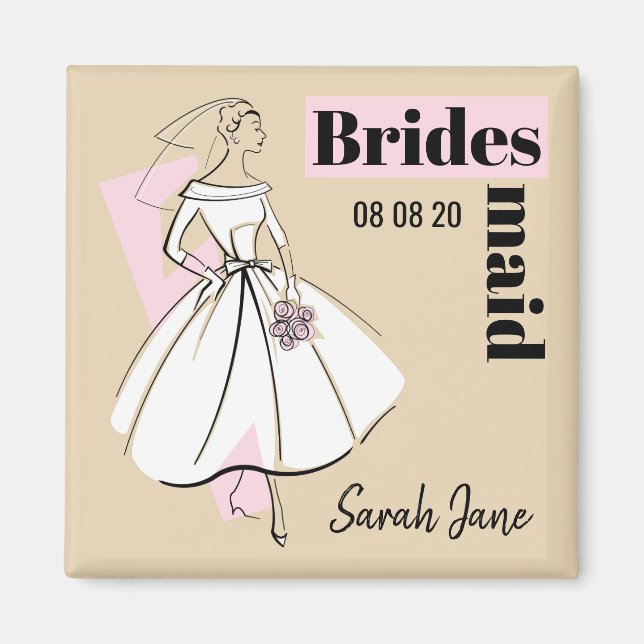 Mode Bride Neutralt Bridesmaid Datum Namn Magnet (Framsidan)
