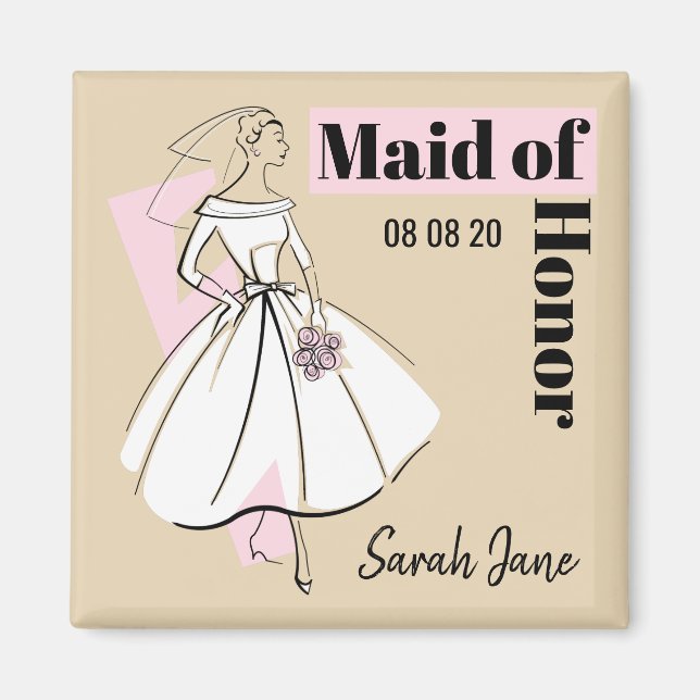Mode Bride Neutralt Maid of honor Datum Namn Magnet (Framsidan)