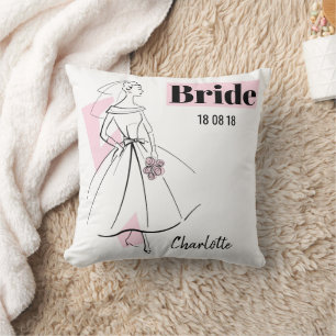 Mode Bride Rosa Bride Date Namn dekorativ kudde