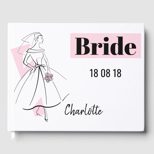 Mode Bride Rosa Bride Date Namn gäst bok (Framsida)