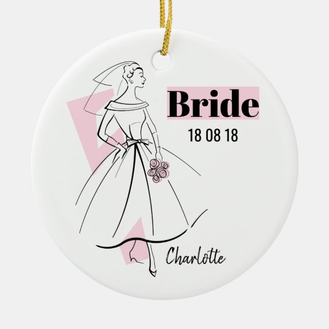 Mode Bride Rosa Bride Date Namn ornament (Framsidan)