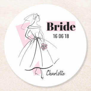 Mode Bride Rosa Bride Date Namn underlägg runt Papper Rund