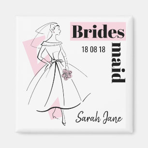 Mode Bride Rosa Bridesmaid Datum Namn Magnet