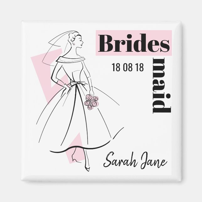 Mode Bride Rosa Bridesmaid Datum Namn Magnet (Framsidan)