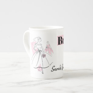 Mode Bride Rosa Bridesmaid Namn mugg med ben china Benporslin Mugg