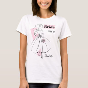 Mode Bride Rosa Group Bride Namn Datum t-shirt