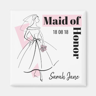 Mode Bride Rosa Maid of honor Datum Namn Magnet