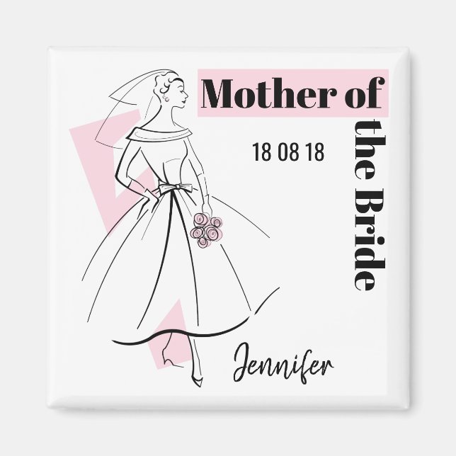 Mode Bride Rosa Mor Bride Date Namn2 Magnet (Framsidan)