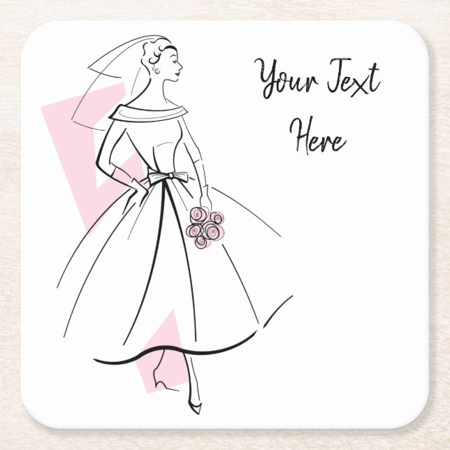 Mode Bride Rosa Text underlägg Papper Kvadrat (Framsidan)