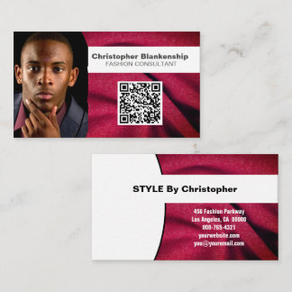 Mode Burgundy Fabric Anpassningsbar Photo QR-kod Visitkort