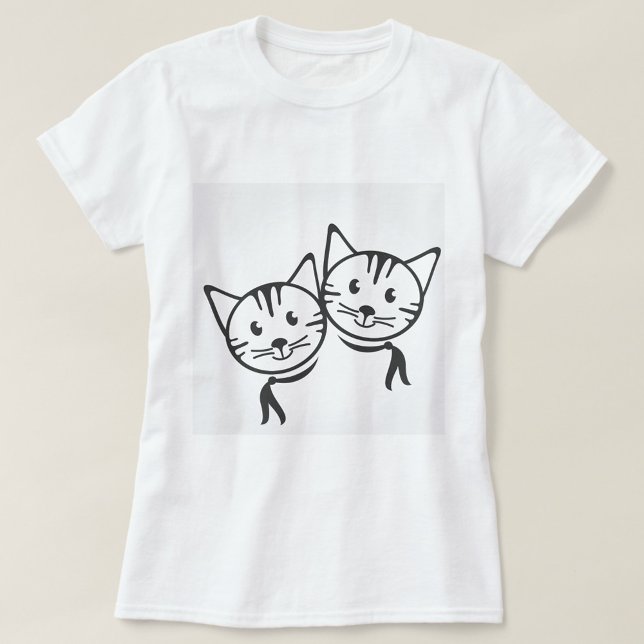 Mode Cats T Shirt (Two cartoon cats in black and white, one on the left and one on the right, overlapping each other!)