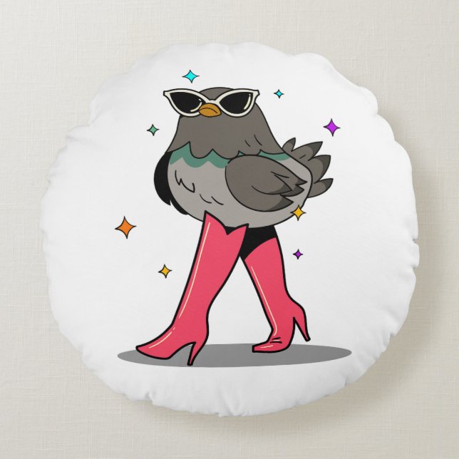 Mode Chick i Anpassadet Sunglass & Boots Rund Kudde (Framsidan)