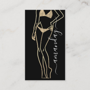 Mode Designer Bikini Logotyp QR Grått Black Guld Visitkort