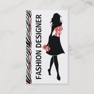 Mode designer-flicka svart röd vit zebra tryck visitkort