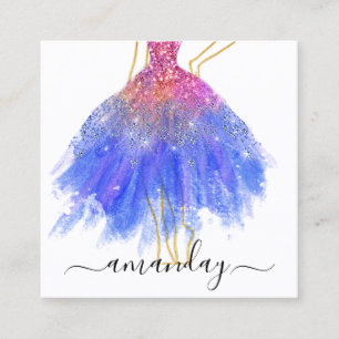 Mode Designer Glitter Dress Logotyp QR Guld Blue Fyrkantigt Visitkort