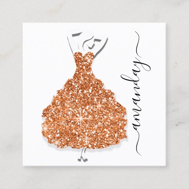 Mode Designer Shop Glitter Dress QR Code White Fyrkantigt Visitkort (Framsida)