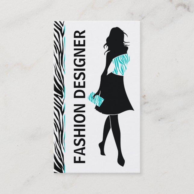 Mode-designer-turkos, vit zebra tryck visitkort (Framsida)