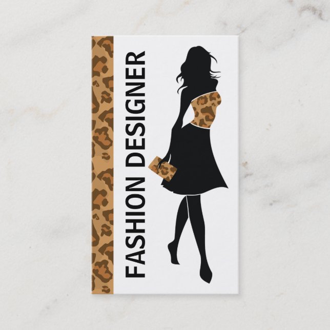 Mode-designerflicka med brunt rutertryck visitkort (Framsida)