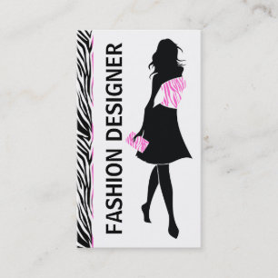 Mode-designerflicka svart vitt rosa zebra tryck visitkort