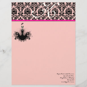 Mode Diva 2 Rosa Hallon Monogram Damask Brevhuvud