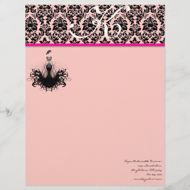 Mode Diva 2 Rosa Hallon Monogram Damask Brevhuvud (Framsida)