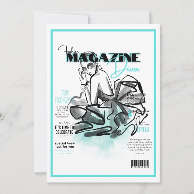 Mode-diva för möhippa tidning inbjudningar (Framsida)