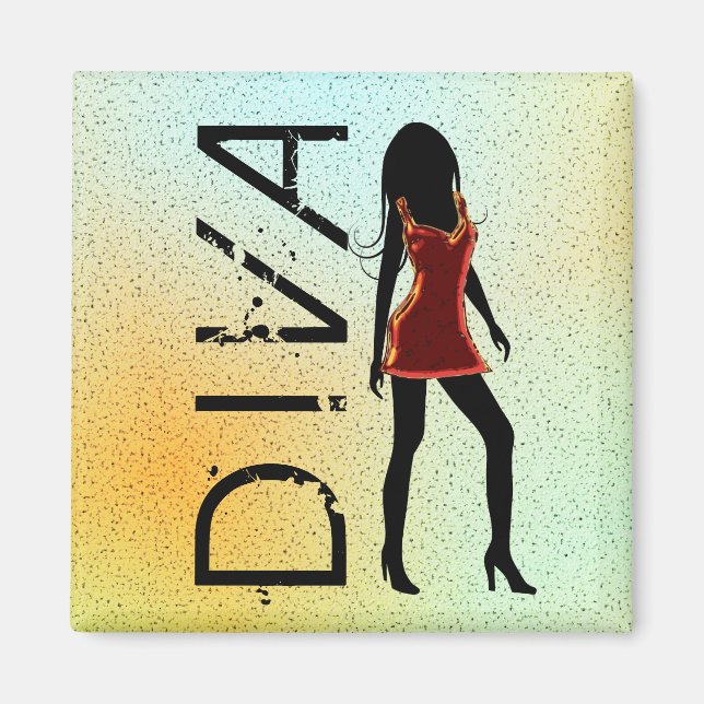 Mode Diva på Red Dresss Anpassningsbar Square Magn Magnet (Framsidan)