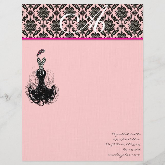 Mode Diva Rosa Raspberry Monogram Damask Brevhuvud (Framsida)