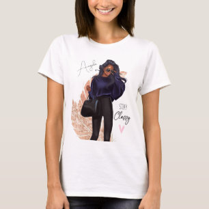 Mode Faux Glitter Girl Red Hair Brown Rosa T Shirt