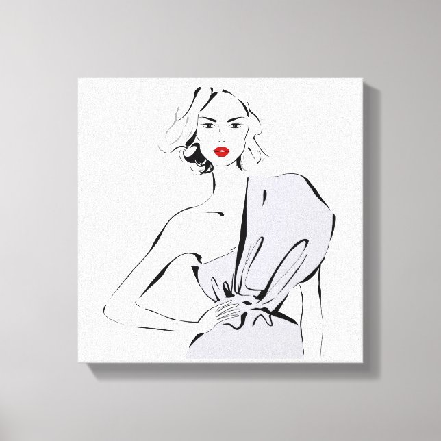 Mode flicka i skrapad klänning canvastryck (Framsida)