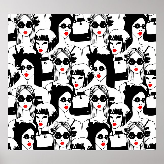 Mode flickor, modell, solglasögon, vintage mönster poster (Framsidan)