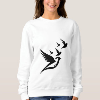 Mode Flock: Elegant Kvinnors Fullt Sleeve Bird De T Shirt