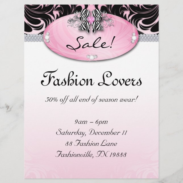 Mode Flyer Hair Salon Jewelry Zebra Bow Rosa (Framsidan)