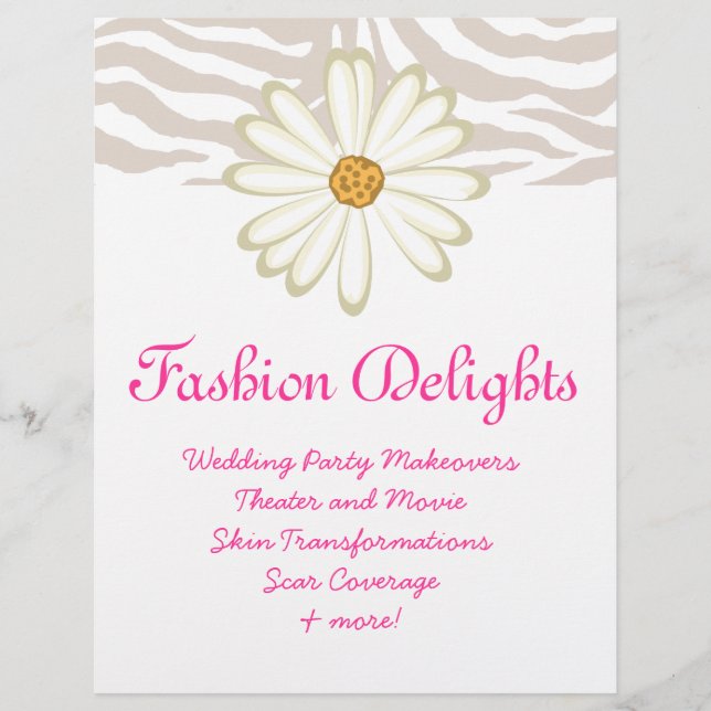 Mode Flyer Zebra Daisy Flower Salon Boutique (Framsidan)