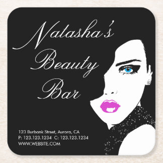 Mode Girl Black Rosa Beauty Pub Underlägg Papper Kvadrat