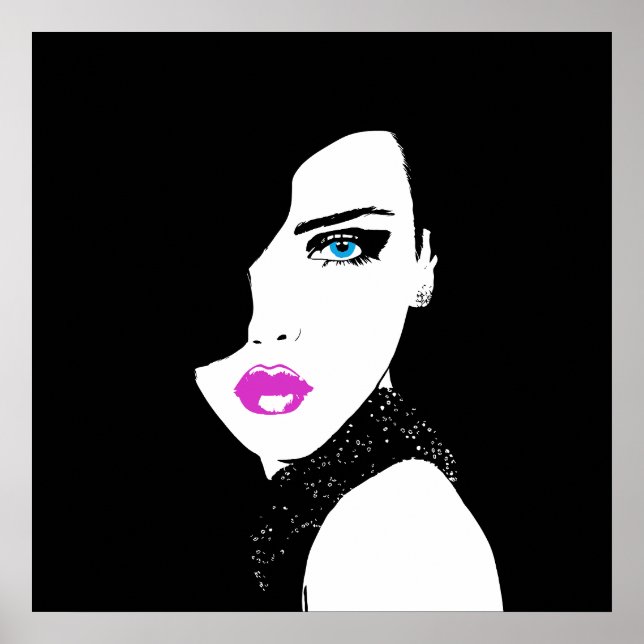 Mode Girl Black Rosa Blue Poster (Framsidan)