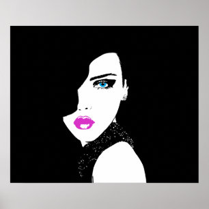 Mode Girl Black Rosa Blue Poster