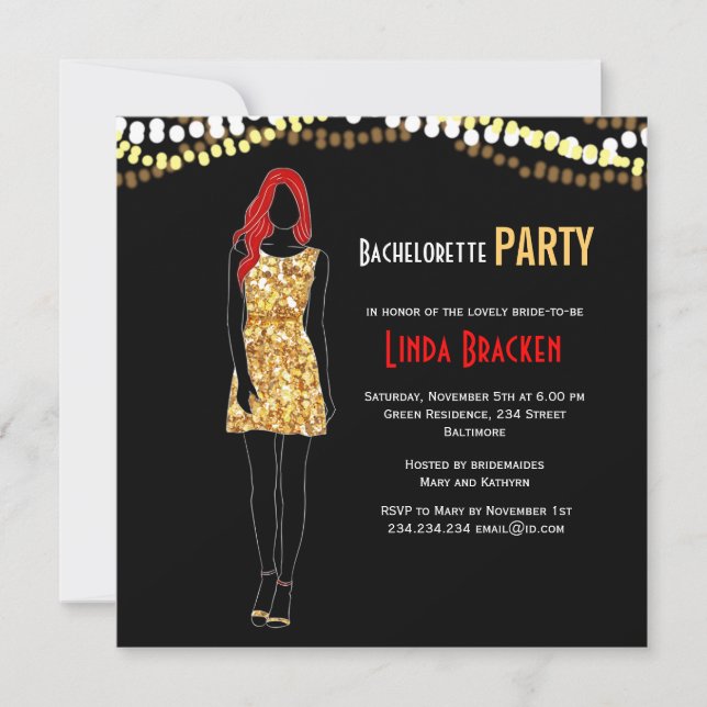 Mode Girl Dress Ljus Bachelorette Inbjudan (Framsida)