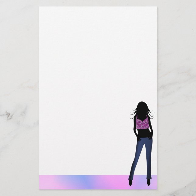 Mode Girl in Blue Jeans Stationery WritPape Brevpapper (Framsida)