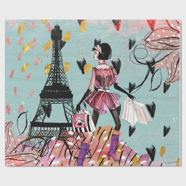 Mode Girl in Paris Presentpapper (Platt)