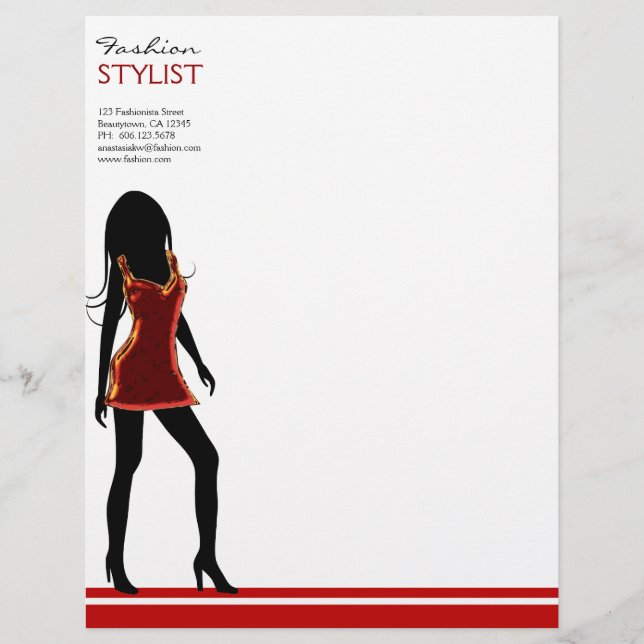 Mode Girls i Red Dress Letterhead-mallen Brevhuvud (Framsida)