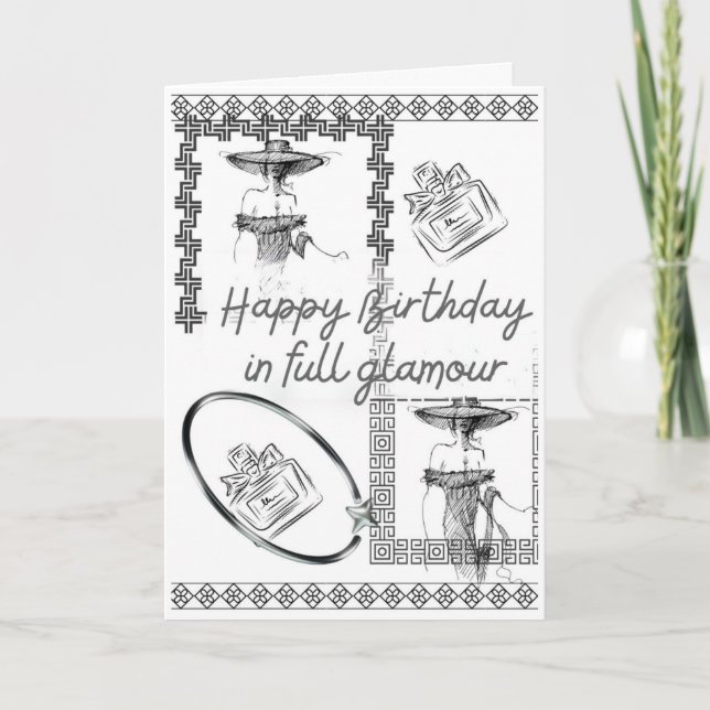 Mode Glam Birthday Card Elegant Black and White Kort (Framsida)