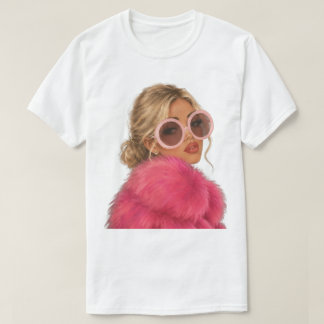 Mode Glam Blond i Rosa Falspäls-Shirt T Shirt