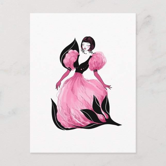 Mode glamour vacker vattenfärg illustration vykort (Framsida)