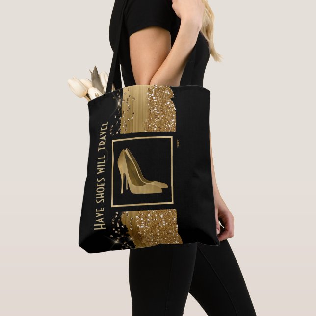 Mode Golden Stiletto Heels Tote Bag Tygkasse (Närbild)