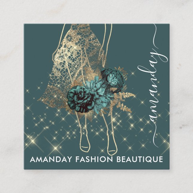 Mode Guld Red Dress Logotyp QRCode Anpassningsbar  Fyrkantigt Visitkort (Framsida)