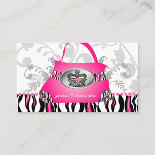 Mode Handbag Krona Purse Rosa Zebra Blommigt 2 Visitkort