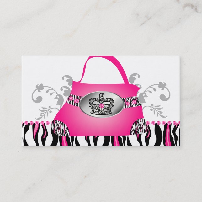 Mode handbag Krona Purse Rosa Zebra Blommigt Visitkort (Framsida)