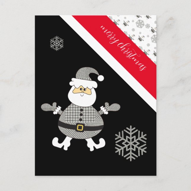 Mode Houndstooth-rutig tomte med snöflingan Vykort (Framsida)
