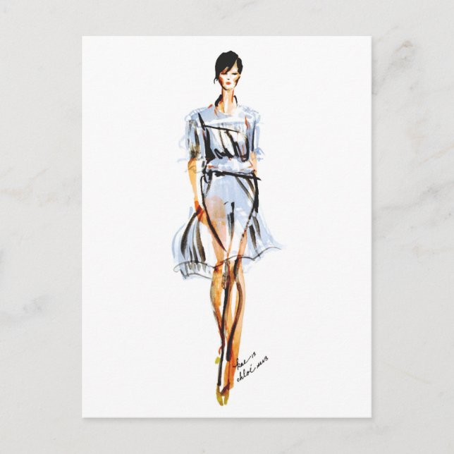 Mode Illustration | Chloe Pastel Chiffon Dress Vykort (Framsida)